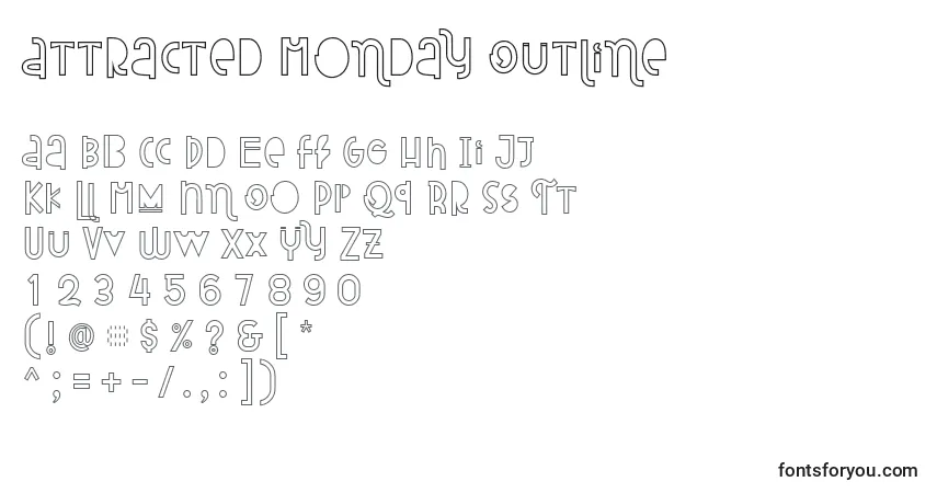 A fonte Attracted Monday Outline – alfabeto, números, caracteres especiais