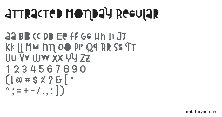 Czcionka Attracted Monday Regular – alfabet, cyfry, specjalne znaki