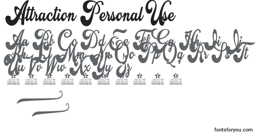 Шрифт Attraction Personal Use – алфавит, цифры, специальные символы