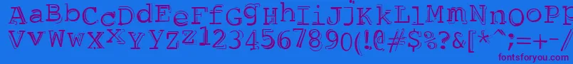 DubbleTrubble-Schriftart – Violette Schriften auf blauem Hintergrund