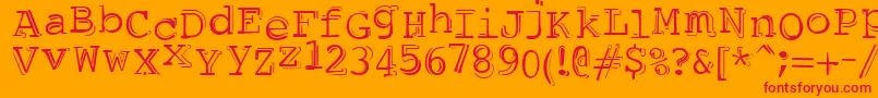 DubbleTrubble-Schriftart – Rote Schriften auf orangefarbenem Hintergrund
