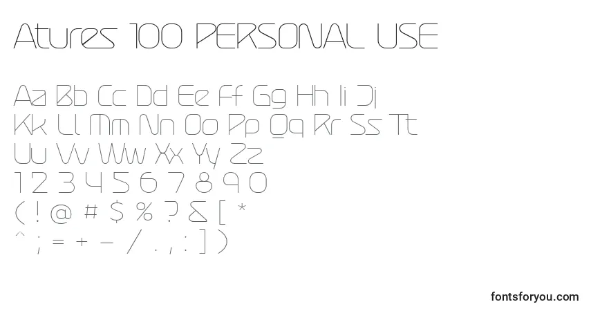 Czcionka Atures 100 PERSONAL USE – alfabet, cyfry, specjalne znaki