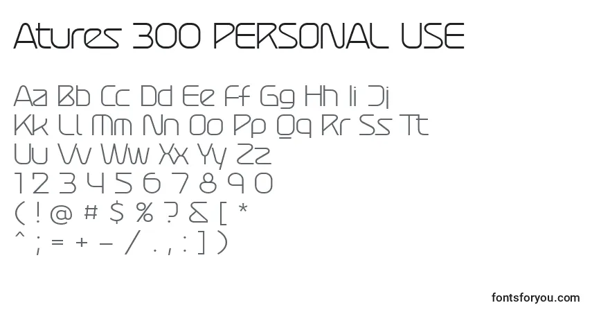 Czcionka Atures 300 PERSONAL USE – alfabet, cyfry, specjalne znaki