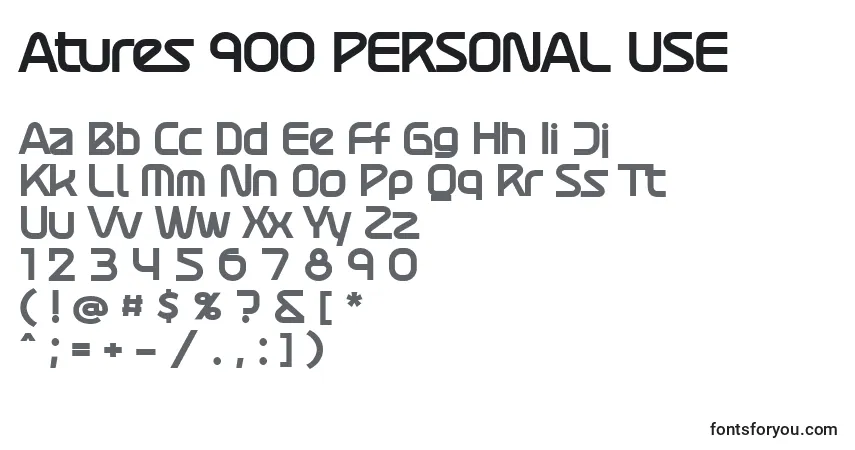 A fonte Atures 900 PERSONAL USE – alfabeto, números, caracteres especiais