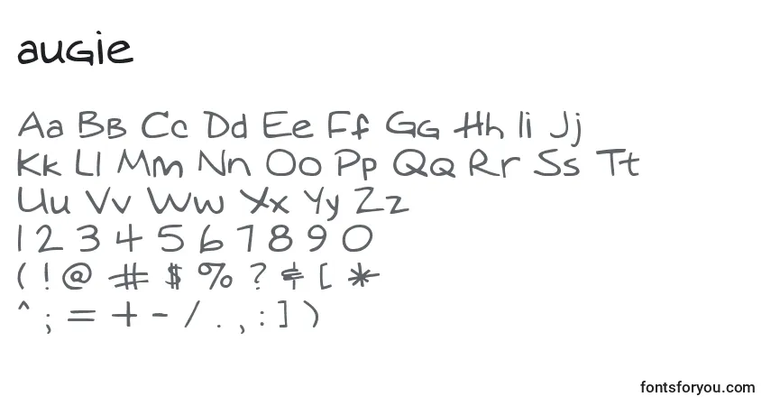 A fonte Augie (120242) – alfabeto, números, caracteres especiais