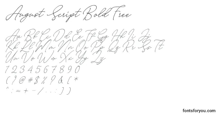 Шрифт August Script Bold Free – алфавит, цифры, специальные символы