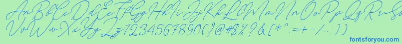 August Script Bold Free-Schriftart – Blaue Schriften auf grünem Hintergrund