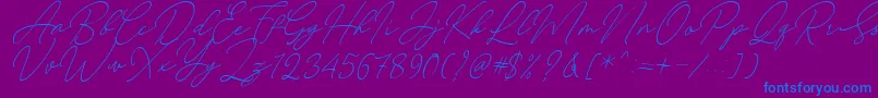 August Script Bold Free-Schriftart – Blaue Schriften auf violettem Hintergrund