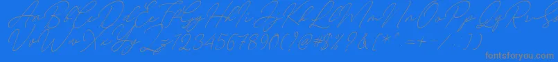 August Script Bold Free-fontti – harmaat kirjasimet sinisellä taustalla