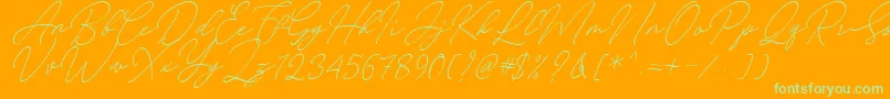 August Script Bold Free Font – Green Fonts on Orange Background