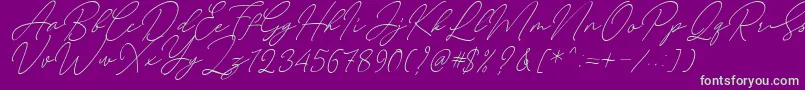 Fonte August Script Bold Free – fontes verdes em um fundo violeta