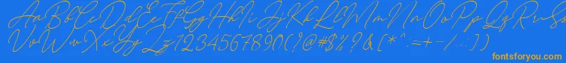 August Script Bold Free Font – Orange Fonts on Blue Background