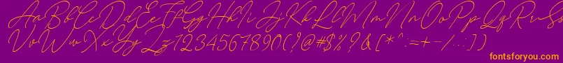 August Script Bold Free-Schriftart – Orangefarbene Schriften auf violettem Hintergrund