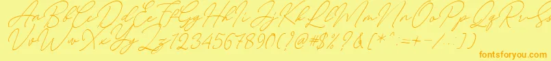Czcionka August Script Bold Free – pomarańczowe czcionki na żółtym tle