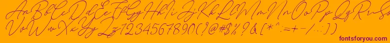 August Script Bold Free-Schriftart – Violette Schriften auf orangefarbenem Hintergrund