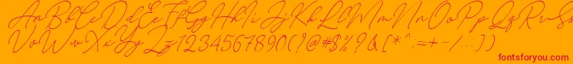 Czcionka August Script Bold Free – czerwone czcionki na pomarańczowym tle