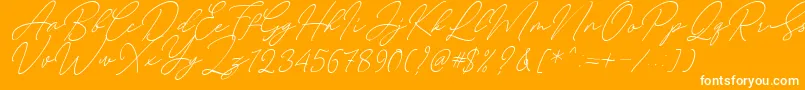 August Script Bold Free-fontti – valkoiset fontit oranssilla taustalla