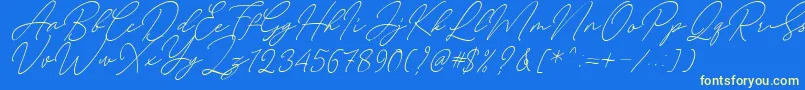 フォントAugust Script Bold Free – 黄色の文字、青い背景