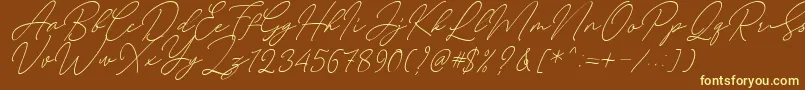 August Script Bold Free-Schriftart – Gelbe Schriften auf braunem Hintergrund