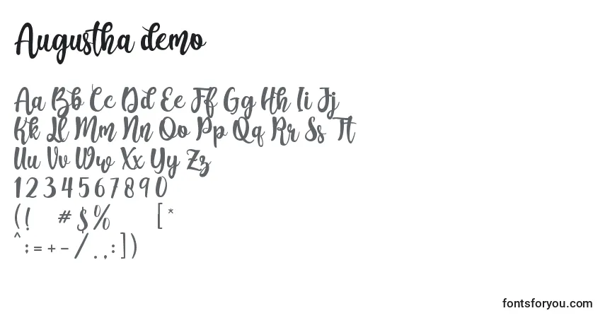 Schriftart Augustha demo – Alphabet, Zahlen, spezielle Symbole