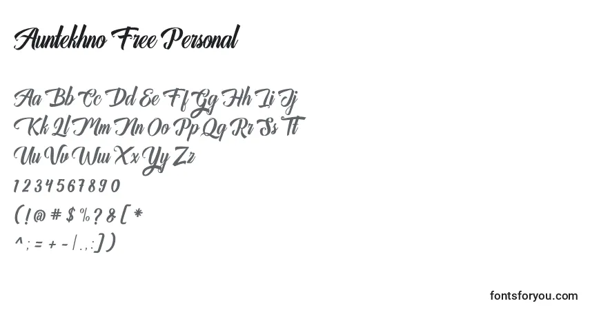 A fonte Auntekhno Free Personal (120253) – alfabeto, números, caracteres especiais