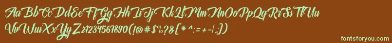 フォントAuntekhno Free Personal – 緑色の文字が茶色の背景にあります。