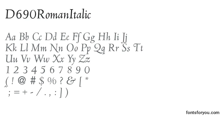 D690RomanItalic-fontti – aakkoset, numerot, erikoismerkit