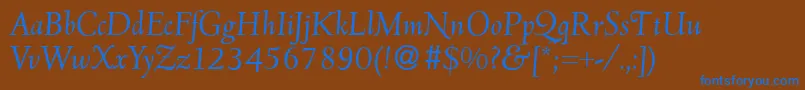 D690RomanItalic-fontti – siniset fontit ruskealla taustalla