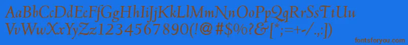フォントD690RomanItalic – 茶色の文字が青い背景にあります。