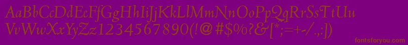 フォントD690RomanItalic – 紫色の背景に茶色のフォント