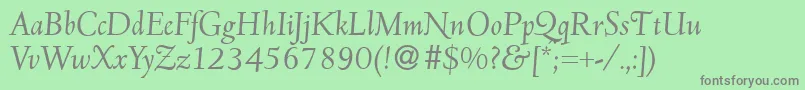 D690RomanItalic-fontti – harmaat kirjasimet vihreällä taustalla
