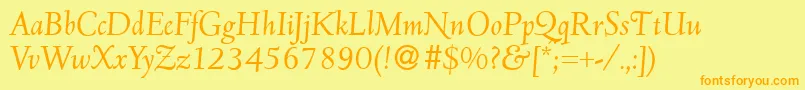 D690RomanItalic-fontti – oranssit fontit keltaisella taustalla