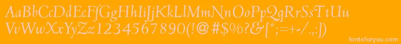 D690RomanItalic-fontti – vaaleanpunaiset fontit oranssilla taustalla