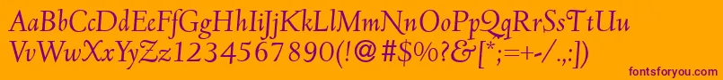 D690RomanItalic-fontti – violetit fontit oranssilla taustalla