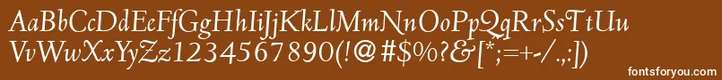 D690RomanItalic-fontti – valkoiset fontit ruskealla taustalla