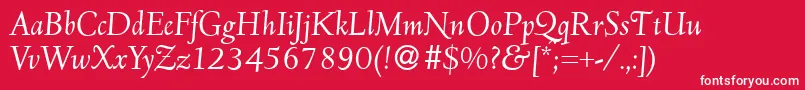 D690RomanItalic-Schriftart – Weiße Schriften auf rotem Hintergrund