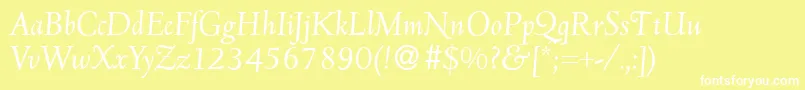 D690RomanItalic-fontti – valkoiset fontit keltaisella taustalla