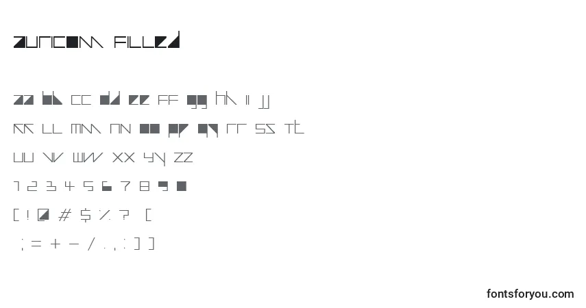 Schriftart Auricom filled – Alphabet, Zahlen, spezielle Symbole