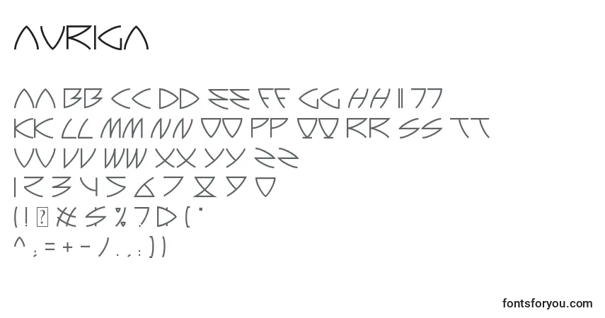 Czcionka Auriga – alfabet, cyfry, specjalne znaki