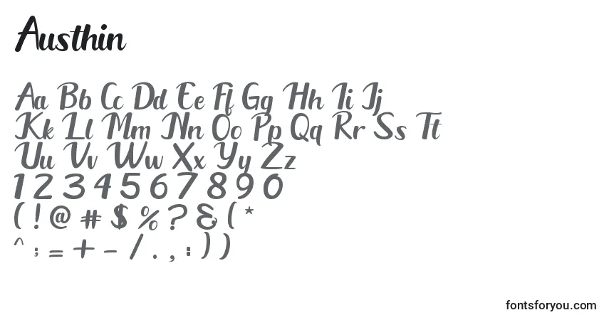 Schriftart Austhin – Alphabet, Zahlen, spezielle Symbole