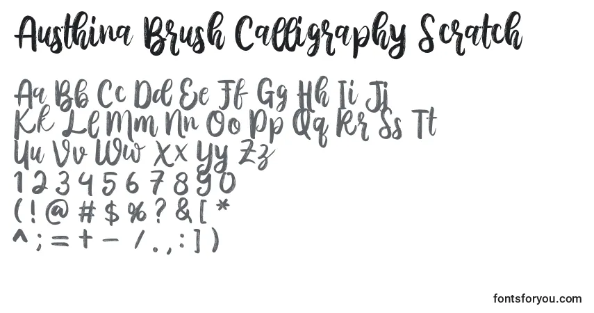 Czcionka Austhina Brush Calligraphy Scratch  – alfabet, cyfry, specjalne znaki