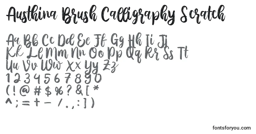 Шрифт Austhina Brush Calligraphy Scratch  – алфавит, цифры, специальные символы