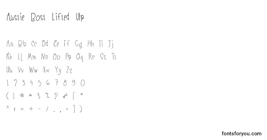 Czcionka Austie Bost Lifted Up – alfabet, cyfry, specjalne znaki