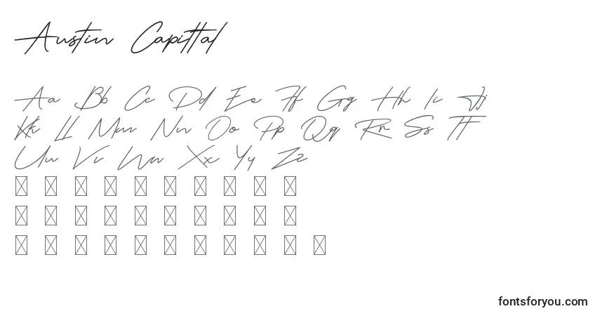 Czcionka Austin Capittal – alfabet, cyfry, specjalne znaki