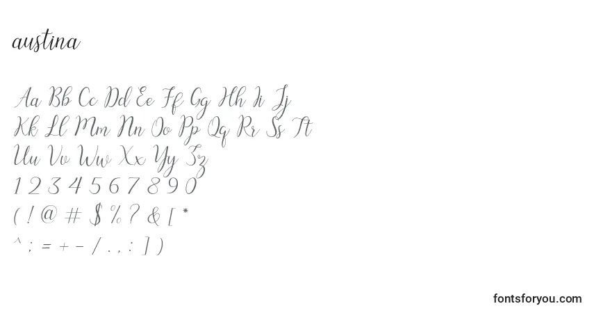 Schriftart Austina – Alphabet, Zahlen, spezielle Symbole
