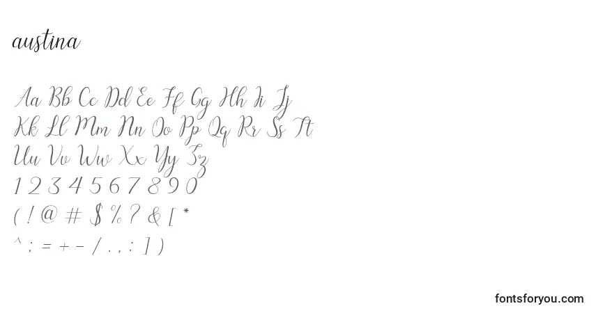 Schriftart Austina (120277) – Alphabet, Zahlen, spezielle Symbole