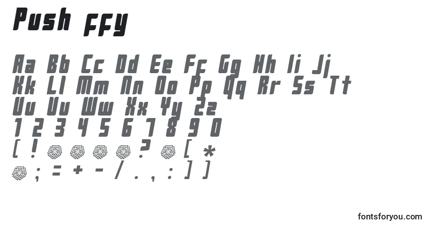 A fonte Push ffy – alfabeto, números, caracteres especiais