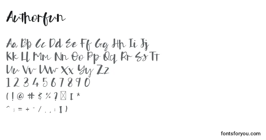 A fonte Authorfun – alfabeto, números, caracteres especiais