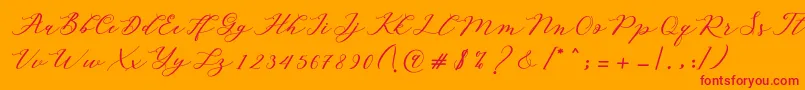 Autines Script-Schriftart – Rote Schriften auf orangefarbenem Hintergrund