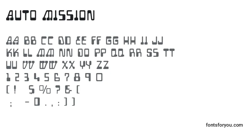 Schriftart Auto Mission – Alphabet, Zahlen, spezielle Symbole